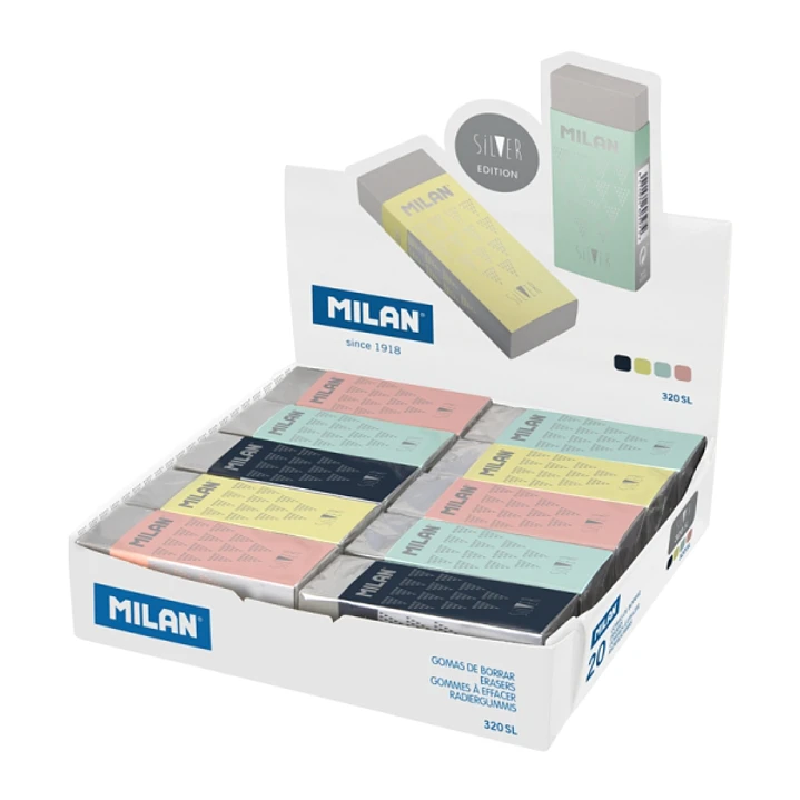 Milan Nata 320 Silver Expositor con 20 Gomas de Borrar - Color Plata 1