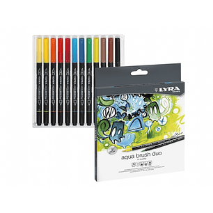 Lyra Aqua Brush Duo Pack 12 Rotuladores de Doble Punta - Punta Pincel 4mm, Punta Fina 2mm - Tinta Base de Agua - Colores Surtidos