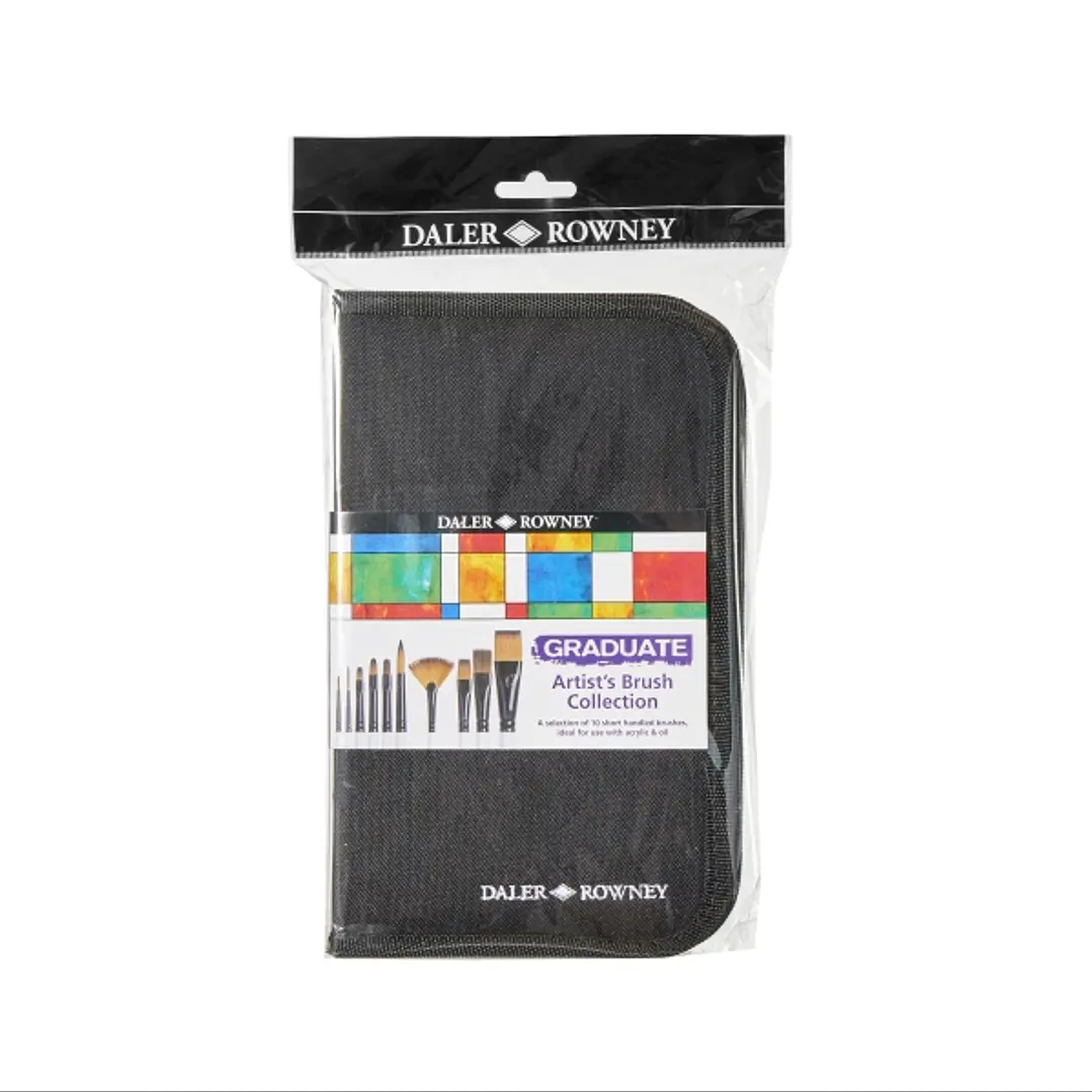 Daler Rowney Graduate Pack de 10 Pinceles Multitecnica - Pelo Sintetico - Mango Corto - Estuche con Cremallera 1
