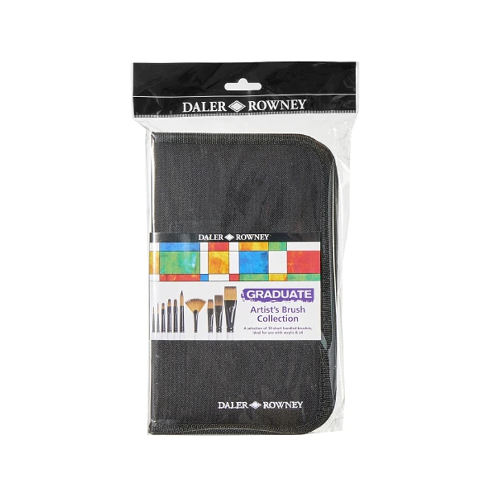 Daler Rowney Graduate Pack de 10 Pinceles Multitecnica - Pelo Sintetico - Mango Corto - Estuche con Cremallera 1