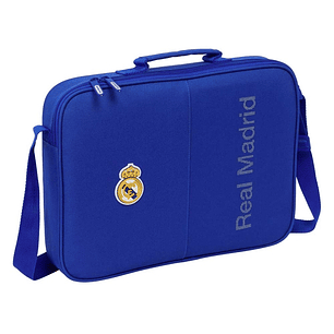 Safta Real Madrid Maletin con Cremallera - Bandolera Ajustable - Asa Forrada - Doble Tirador - Fondo Semirigido - 6L - 380x60x280mm - Color Azul