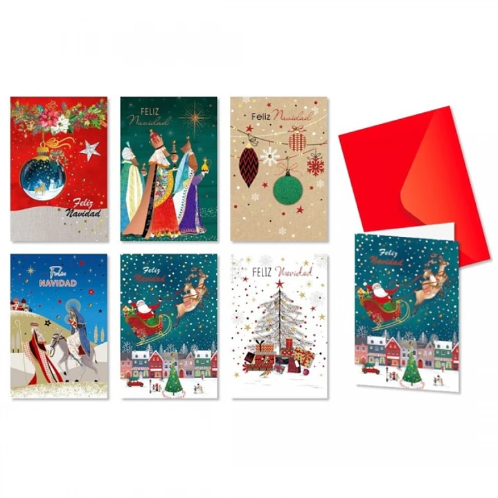 Bismark Pack de 24 Tarjetas de Felicitacion Navideña con Sobre Rojo - Tamaño Tarjeta 11.5x17cm - Diseños Variados con Brillo 1