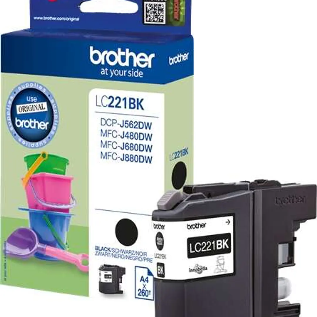 Brother LC221 Negro Cartucho de Tinta Original - LC221BKBP 1