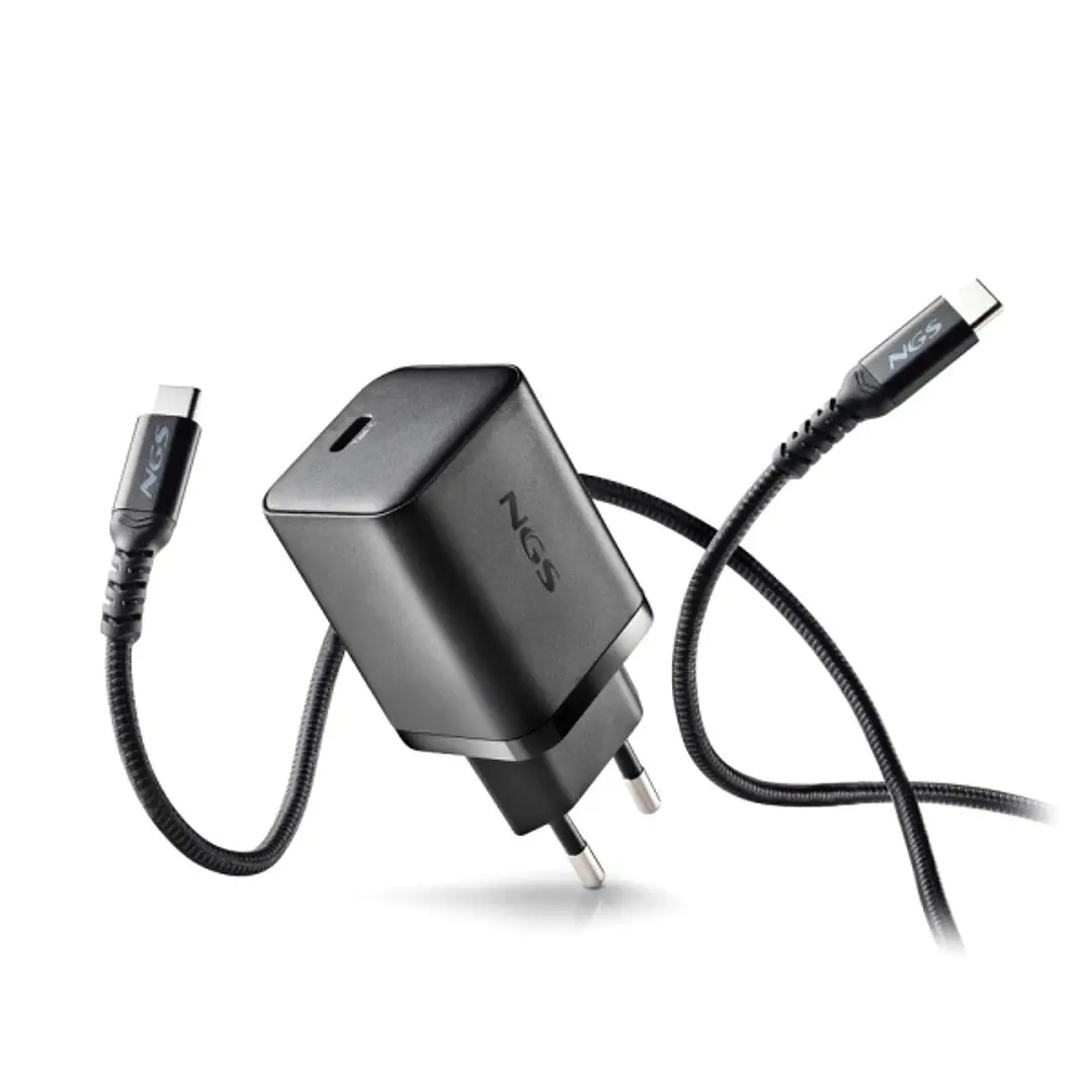 NGS Bud 65W Cargador GaN Universal de Pared 65W Ultrarapido - USB-C PD & PPS - Cable USB-C 1.5m - Color Negro 1