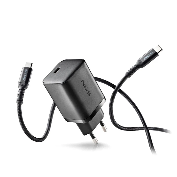 NGS Bud 65W Cargador GaN Universal de Pared 65W Ultrarapido - USB-C PD & PPS - Cable USB-C 1.5m - Color Negro 1