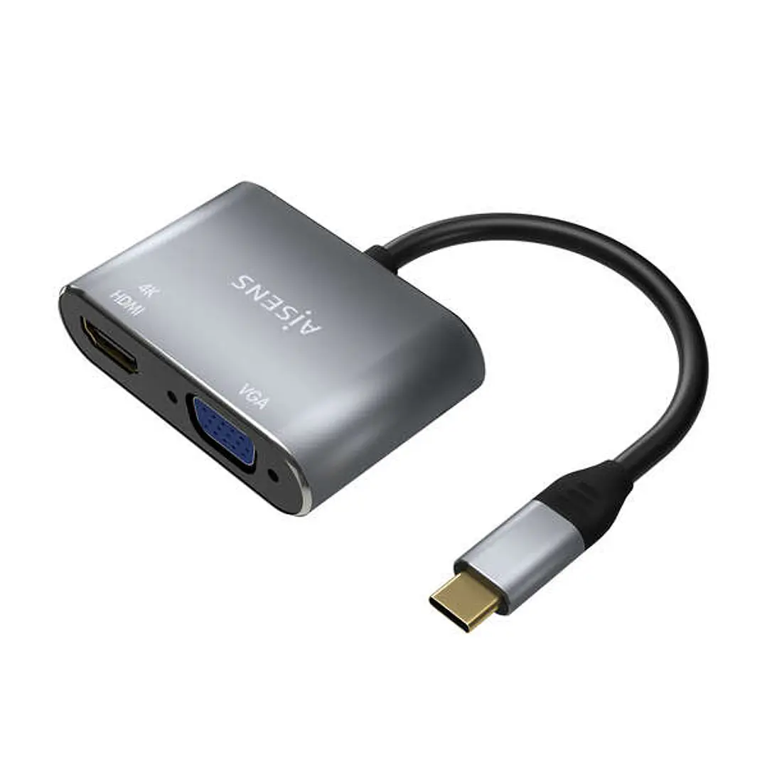 Aisens Conversor USB-C a VGA/HDMI 4K - USB-C/M-VGA/H-HDMI/H - 15CM - Color Gris 1