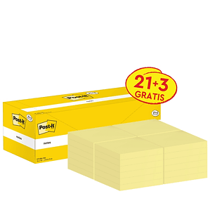 Post-It Pack de 24 Blocs de 100 Notas Adhesivas Reposicionables - Forma Cuadrada - 76x76mm - Color Amarillo Claro