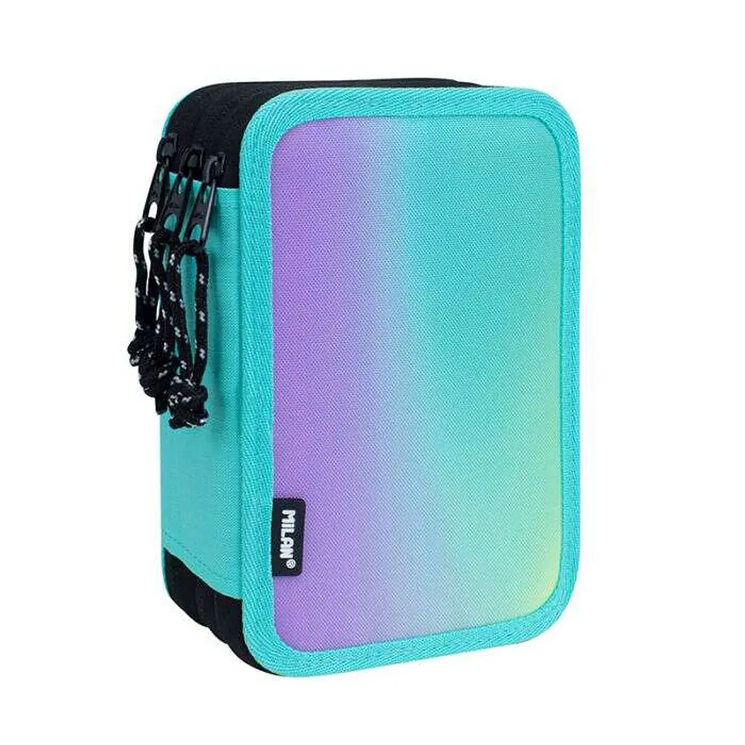 Milan Sunset Plumier de 3 Pisos con Goma de Borrar, Sacapuntas, Lapiz, 3 Boligrafos Capsule, Regla, 12 Lapices de Colores, 6 Lapices de Colores Metali 1