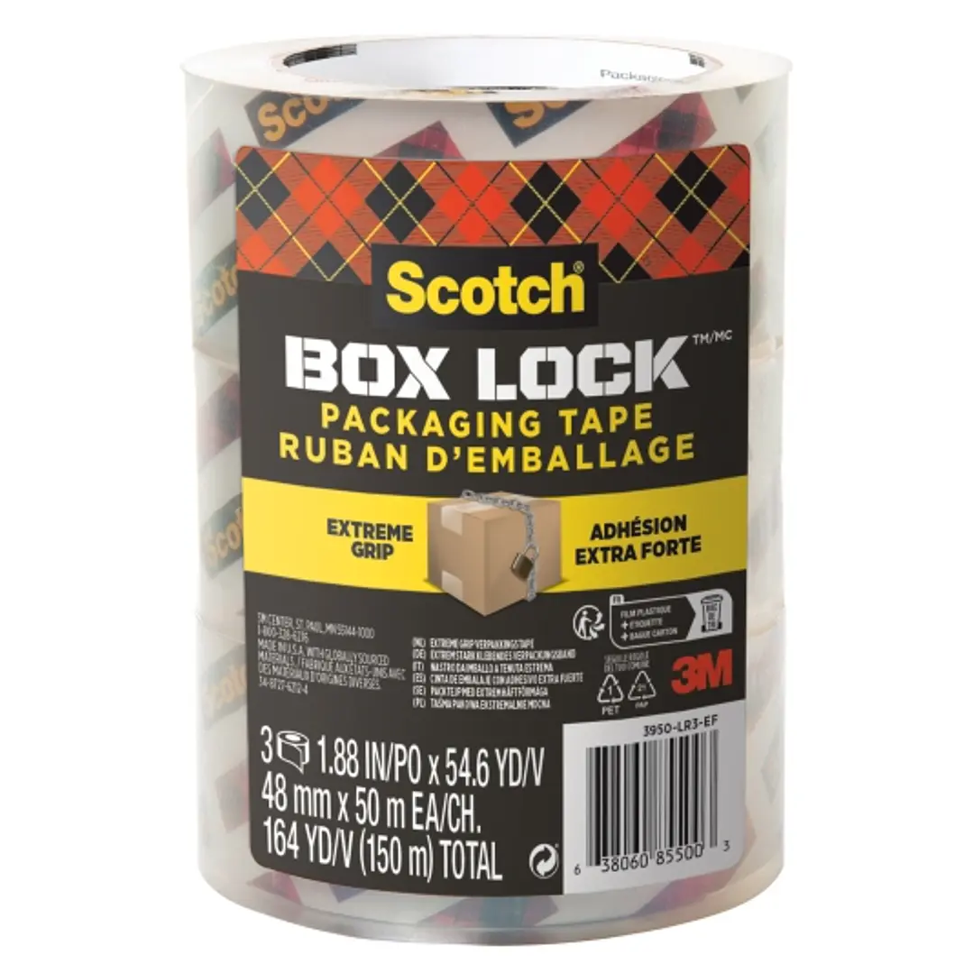 Scotch Box Lock Pack de 3 Precintos de Embalaje - 48mm x 50m - Color Transparente 1