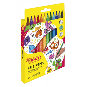 Jovi Felt Pens Pack de 12 Rotuladores - Punta de 3mm - Amplia Variedad de Tonos - Tinta de Gran Fijacion - Capuchon de Ventilado - Grip Triangular Erg