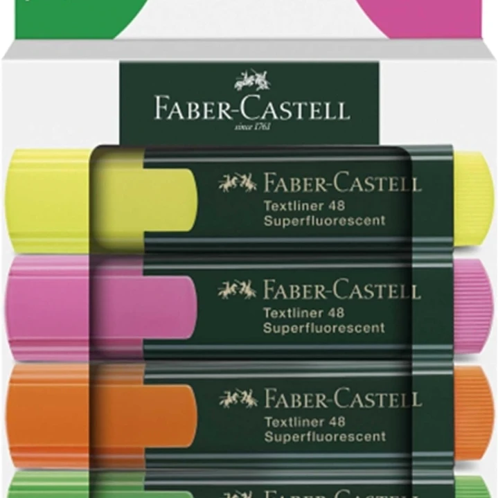 Faber-Castell Textliner 48 Pack de 4 Marcadores Fluorescentes - Punta Biselada - Trazo entre 1.2mm y 5mm - Tinta con Base de Agua - Colores Surtidos 1