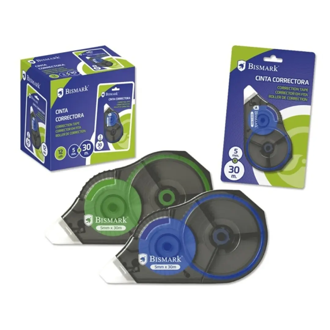 Bismark Cinta Correctora 5mmx30m - Perfecta Adherencia al Papel - Presentacion en Blister Individual - Colores Surtidos Aleatorios 1