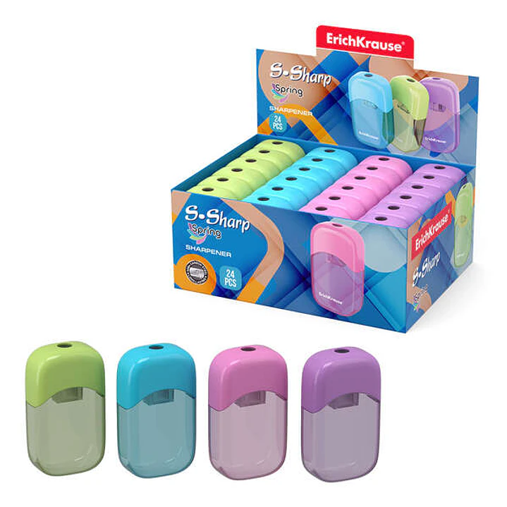 Erichkrause Sacapuntas S-Sharp con Contenedor - Diseño Ergonomico - Cuchilla de Acero Resistente - Color Surtido 1