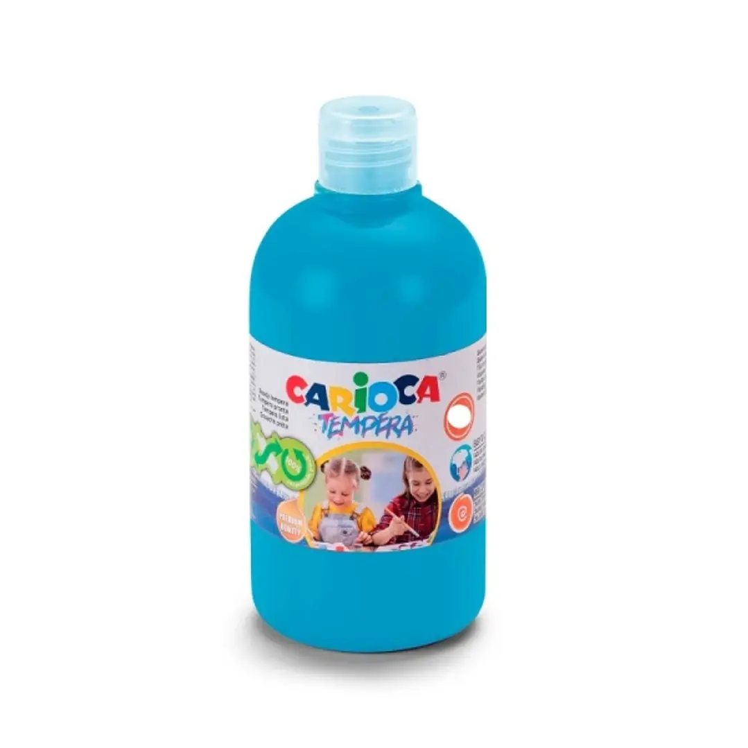 Carioca Botella de Tempera 250ml - Colores Superlavables - Faciles de Mezclar - Aplicable en Materiales Porosos - Alta Opacidad - Color Azul Cyan 1