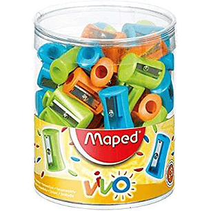 Maped Vivo Sacapuntas de Plastico con 1 Orificio - Cuchilla de Acero Afilada y Resistente - Colores Surtidos