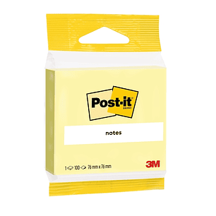 Post-It Bloc de 100 Notas Adhesivas Reposicionables - Forma Cuadrada - 76x76mm - Color Amarillo Claro