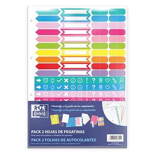 Oxford Pack de 2 Hojas de Stickers - Diseño Variado - Adhesivo de Alta Calidad - Ideal para Decorar Cuadernos