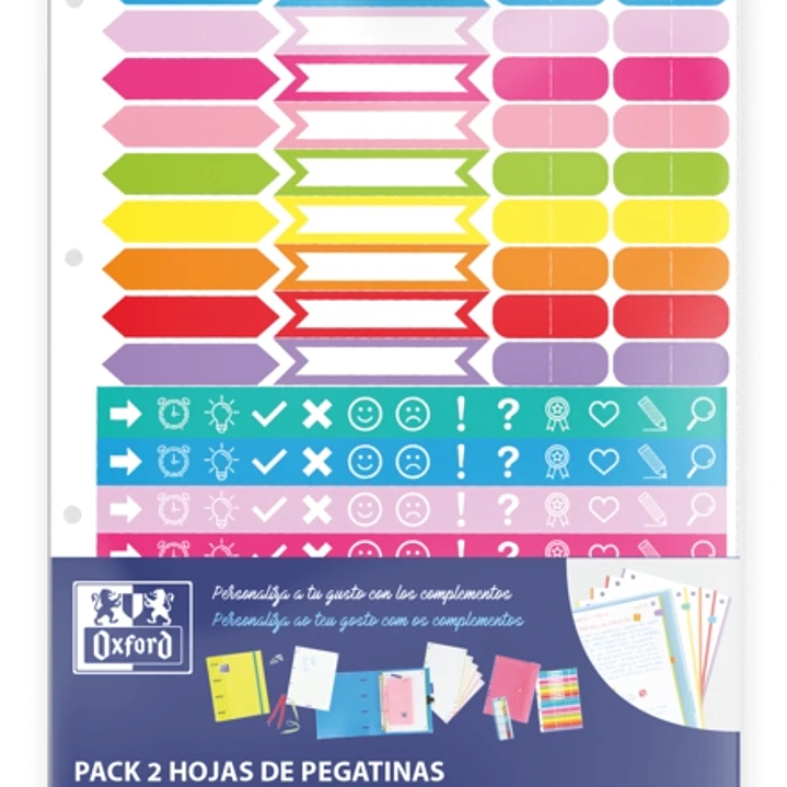 Oxford Pack de 2 Hojas de Stickers - Diseño Variado - Adhesivo de Alta Calidad - Ideal para Decorar Cuadernos 1