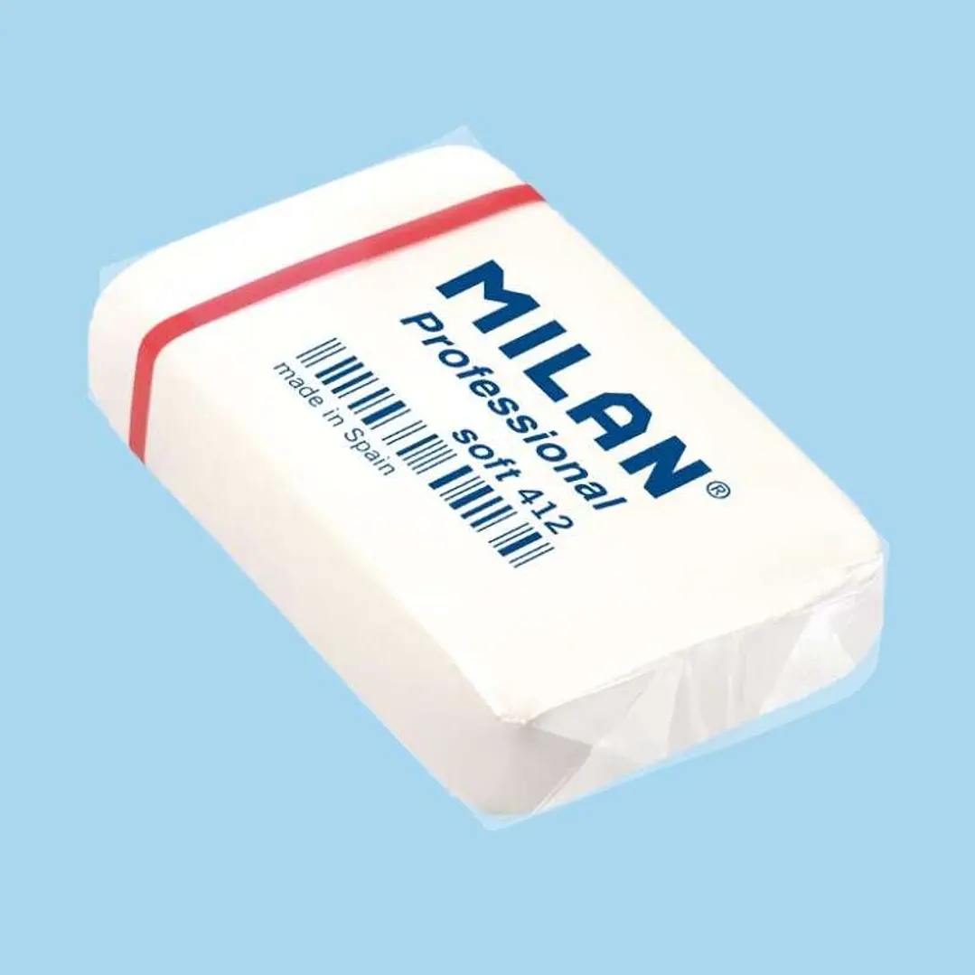 Milan Professional Soft 412 Goma de Borrar Rectangular - Miga de Pan - Caucho Sintetico - Envueltas Individualmente - Color Blanco 1