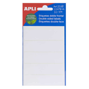 Apli Pack de 50 Etiquetas 20x75mm - 5 Hojas con 5 Etiquetas por cada Lado - Adhesivo Permanente - Menos Residuos - Color Blanco