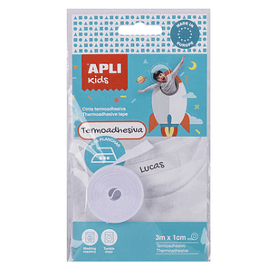 Apli Cinta Termoadhesiva para Marcar Ropa - 10mmx3m - 70% Poliester y 30% Algodon - Resistente a Lavadora y Secadora - Facil Uso con Boligrafo Comun -