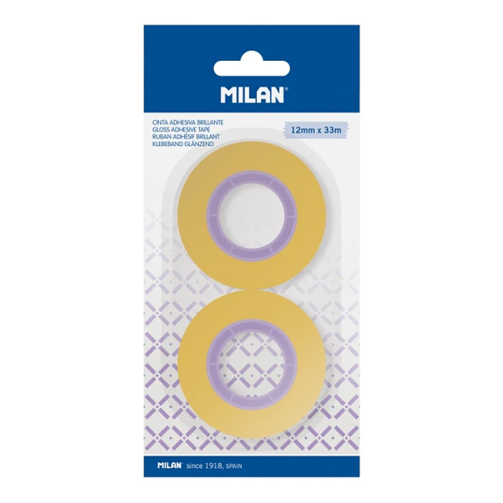 Milan Pack de 2 Cintas Adhesivas - 12mm x 33m - Color Amarillo Transparente 1