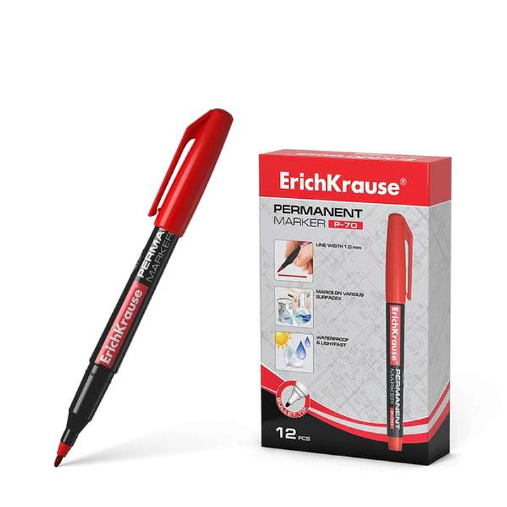Erichkrause Marcador Permanente P-70 - Punta de Bala de 1.0mm - Resistente al Agua y a La Luz - Color Rojo 1