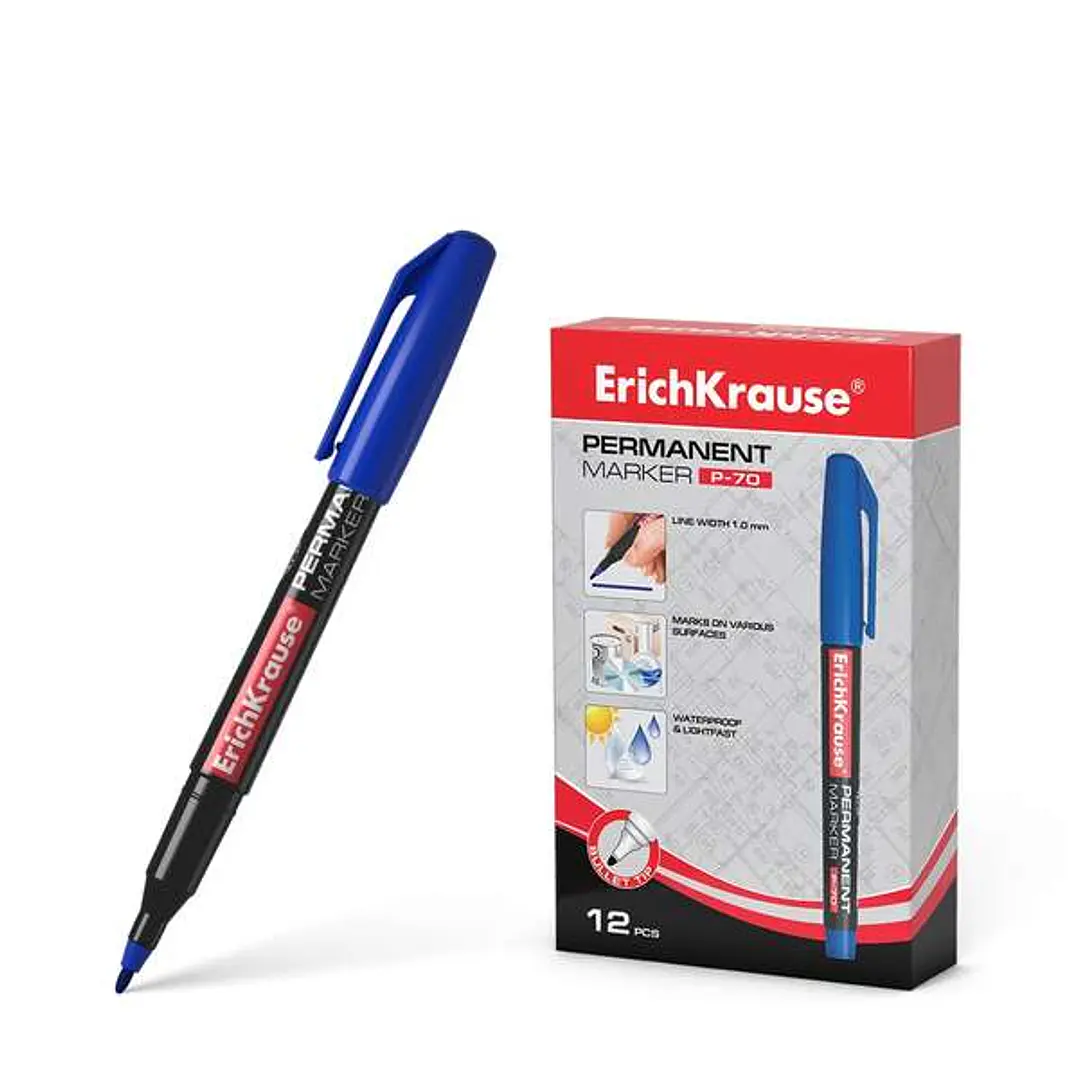 Erichkrause Marcador Permanente P-70 - Punta de Bala de 1.0mm - Resistente al Agua y a La Luz - Color Azul 1