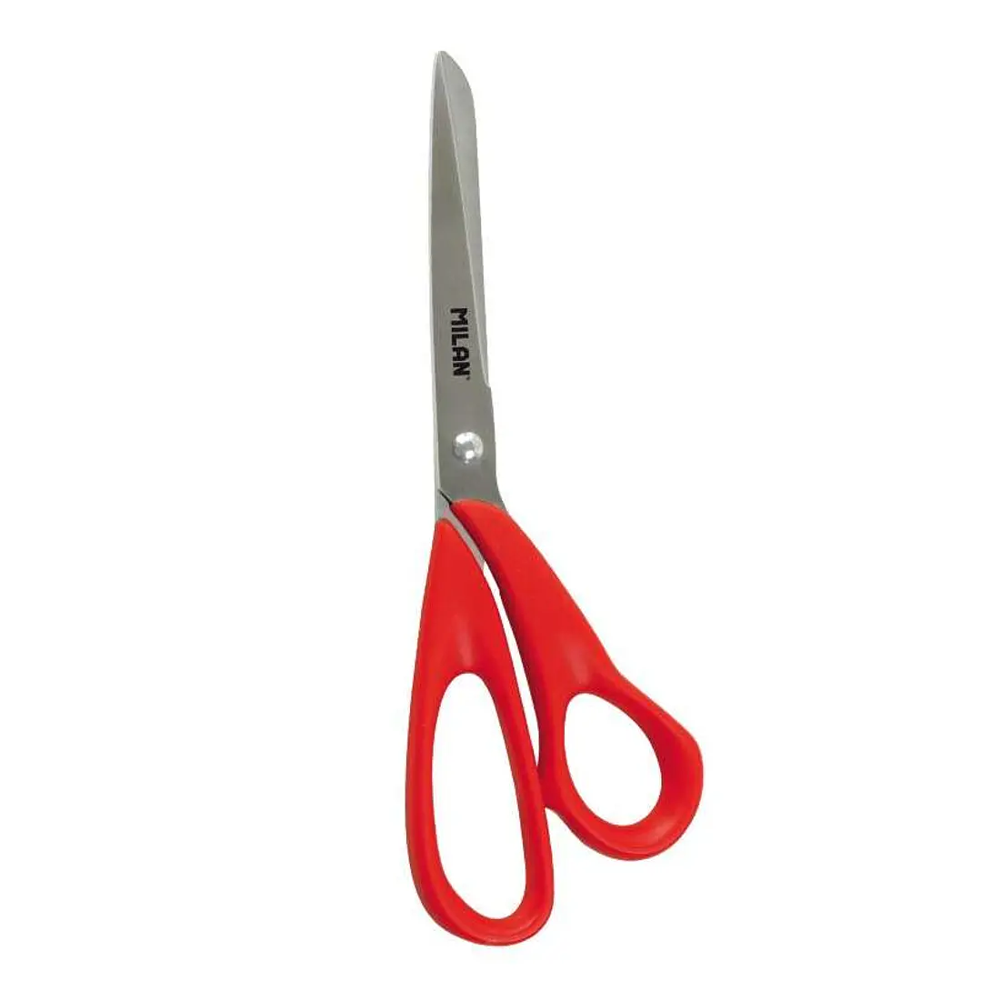 Milan Tijeras Oficina con Cuchilla de Acero Inoxidable - Mango de Plastico Rojo - Longitud 20cm - Color Rojo 1