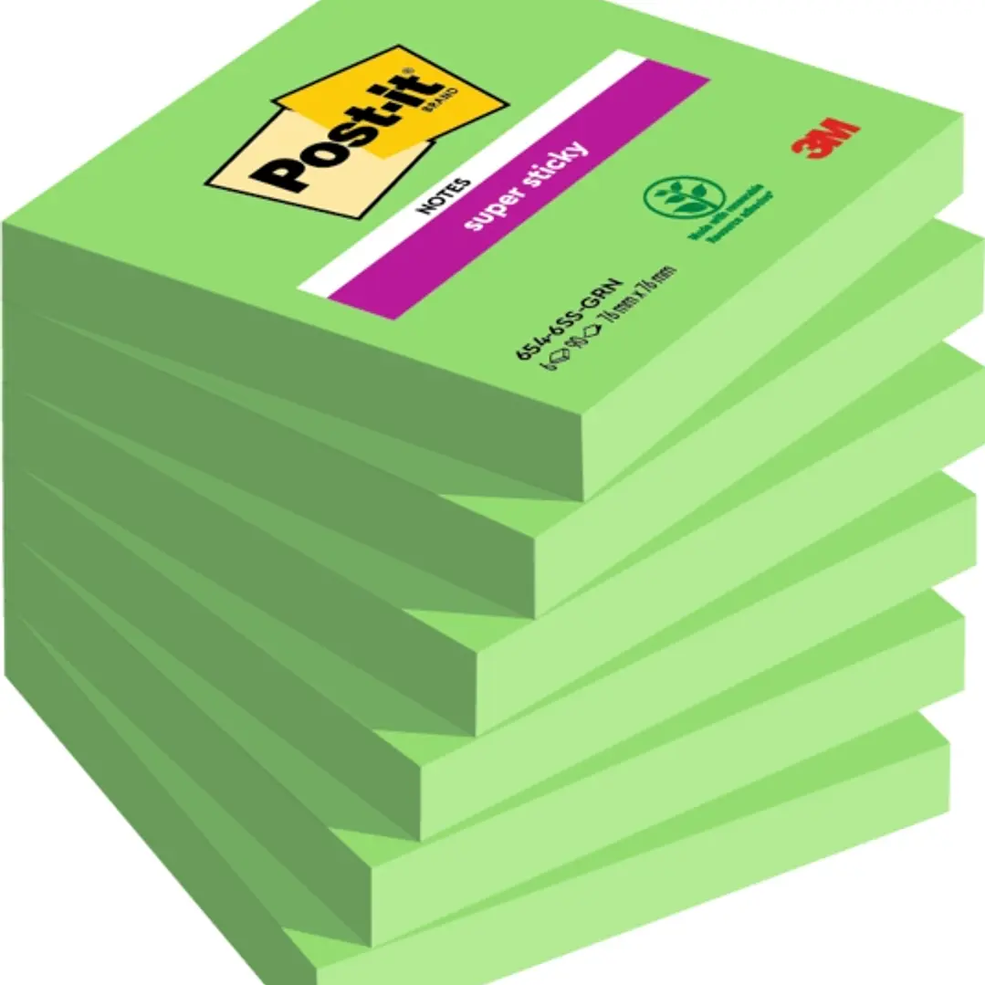 Post-It Super Sticky Blocs de 90 Notas Adhesivas Reposicionables - 76x76mm - 100% PEFC - Color Verde 1