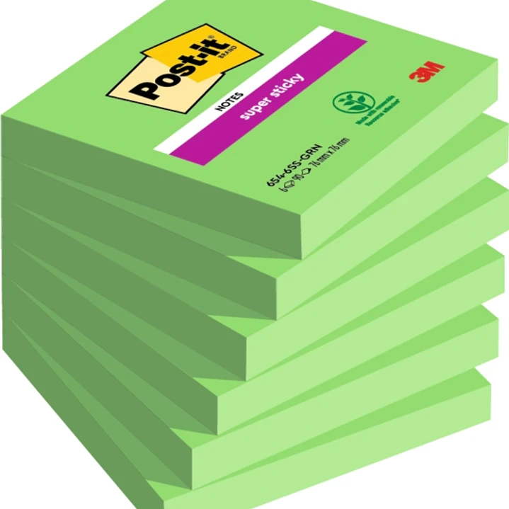 Post-It Super Sticky Blocs de 90 Notas Adhesivas Reposicionables - 76x76mm - 100% PEFC - Color Verde 1