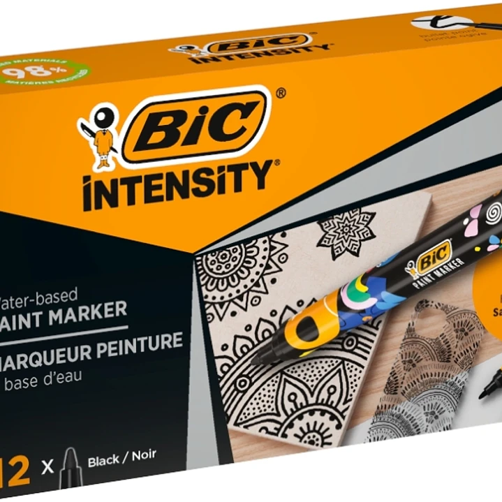 Bic Intensity Marcador de Pintura - Punta Media - Tinta con Base de Agua - 98% de Materiales Reciclados - Color Negro 1
