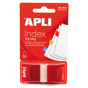 Apli Indices Adhesivos Film Zigzag 45x25mm Dispensador de 50 - Faciles de Aplicar - Diseño Zigzag - Rojos