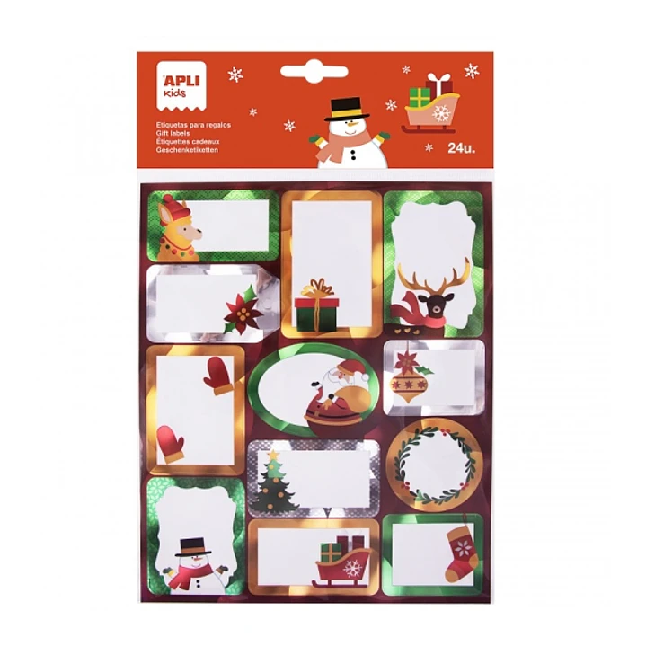 Apli Pack de 24 Etiquetas Adhesivas Navideñas para Regalos - Tamaños y Diseños Surtidos - Espacio para Escribir 1