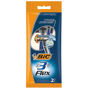 Bic Flex 3 Pack de 2 Maquinillas de Afeitar Desechables de 3 Hojas - Cabezal Pivotante - Tira Lubricante con Aloe Vera