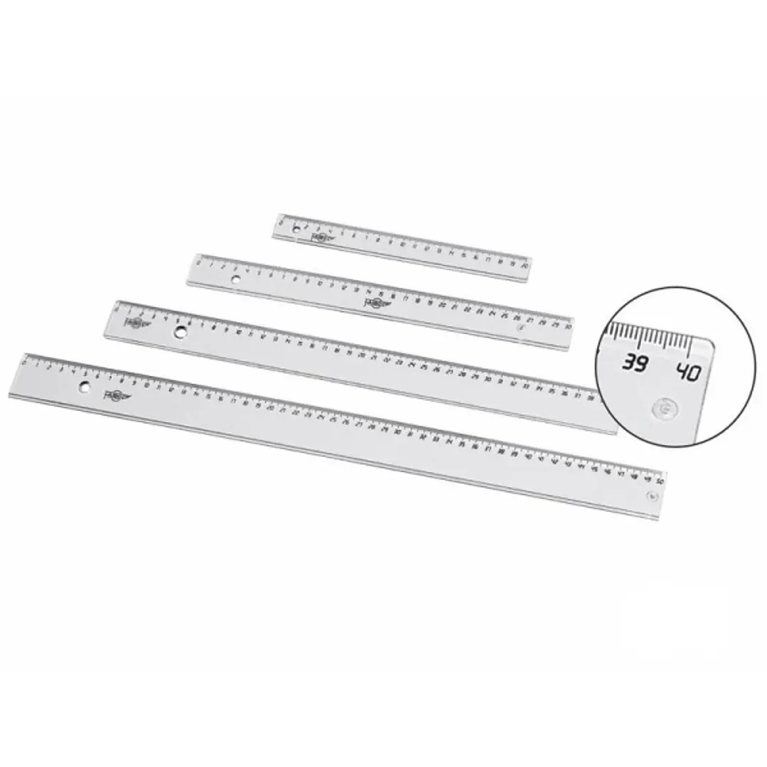 Faibo Regla Escolar Graduada de 50cm - Biselada y Reborde para Tinta - Transparente 1