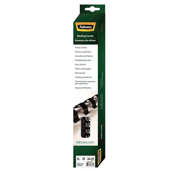 Fellowes Pack de 25 Canutillos de Plastico 8mm - Hasta 40 Hojas - Facil de Utilizar y Flexible - Alta Calidad - Color Negro 1