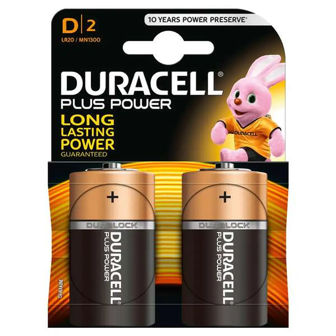 Duracell MN1300B2 Pilas Alcalinas D LR20 1.5V Plus Power (2 unidades) 1
