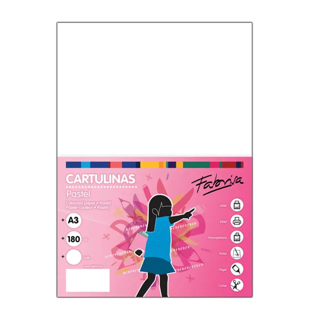 Fabrisa Pack de 25 Cartulinas 180 g/m² - Tamaño A3 - Color Blanco 1