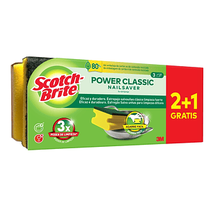 Scotch-Brite Classic Pack de 3 Estropajos de Cocina - Proteccion para los Dedos - Promocion 2 + 1 Gratis - Color Amarillo
