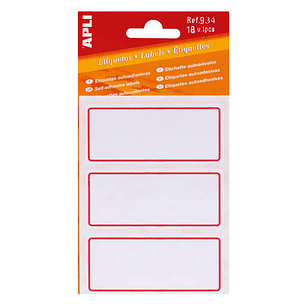 Apli Etiquetas Adhesivas Escolares Basicas - Tamaño 78x34mm - Ribete Rojo - 6 Hojas (18 Etiquetas) - Adhesivo Permanente de Alta Calidad - Escritura O