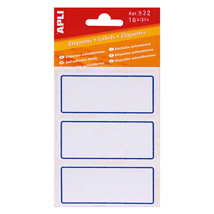Apli Etiquetas Adhesivas Escolares Basicas - Tamaño 78x34mm - 6 Hojas (18 Etiquetas) - Adhesivo Permanente de Alta Calidad - Color Blanco con Ribete A