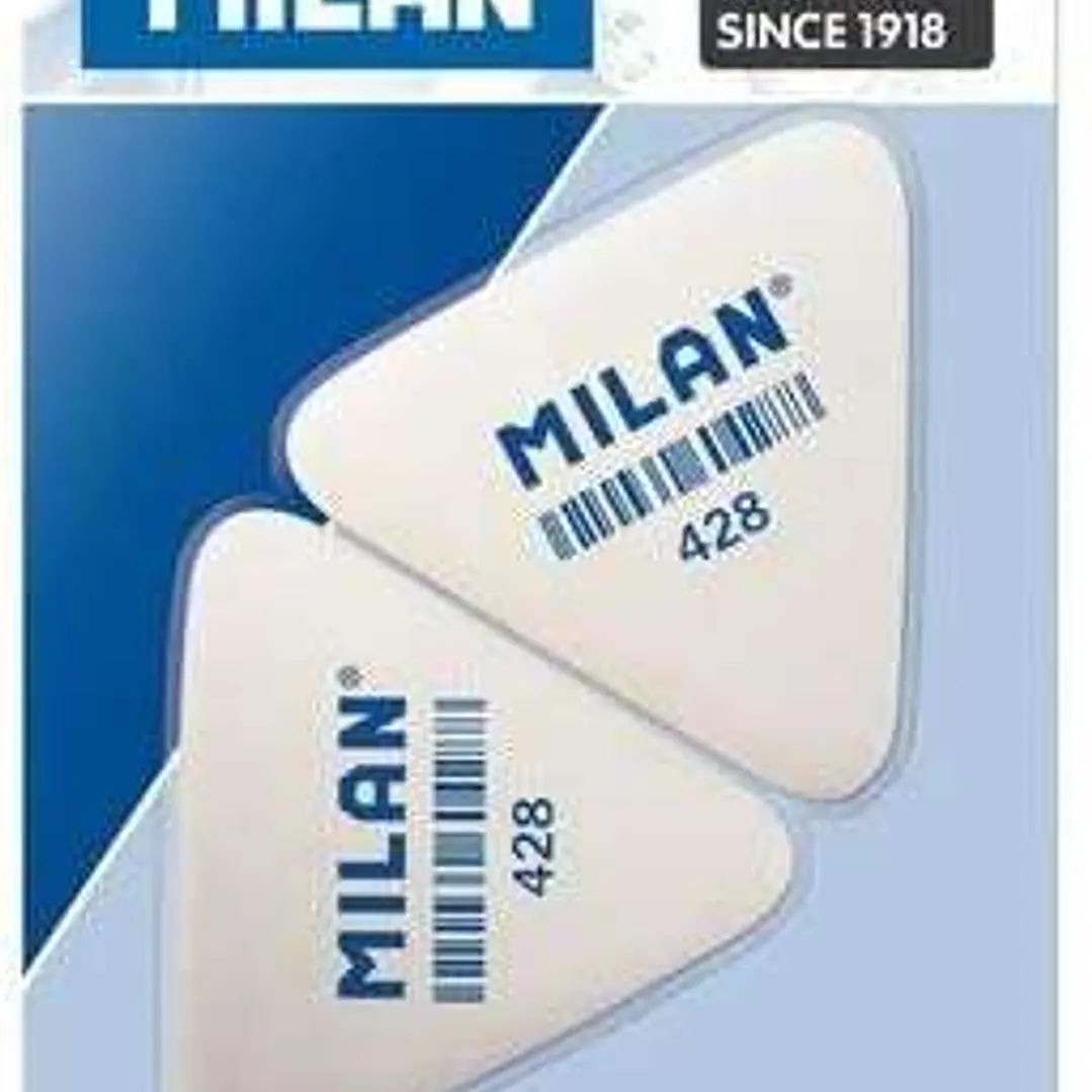 Milan 428 Pack de 2 Gomas de Borrar Triangulares - Miga de Pan - Suave Caucho Sintetico - Color Blanco 1