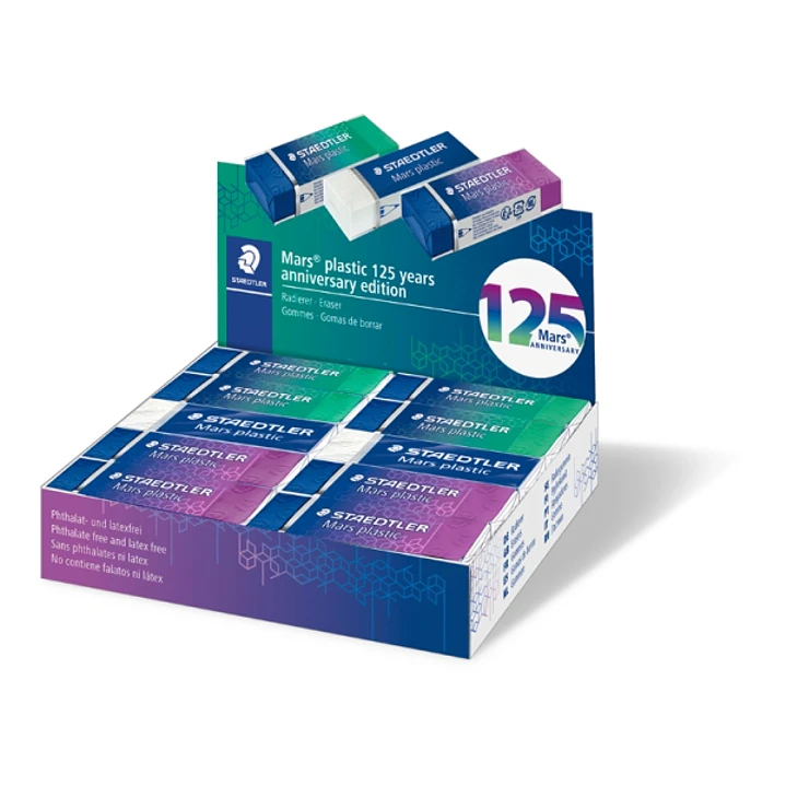 Staedtler Mars Plastic 125 Aniversario Goma de Borrar - Borrado de Alta Calidad - Minimos Residuos - Color Blanco 1