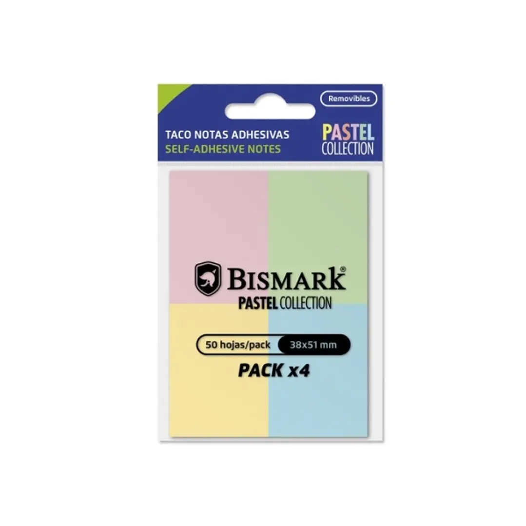 Bismark Pack de 4 Blocs de 50 Notas Adhesivas 38x51mm - 4 Colores Pastel 1