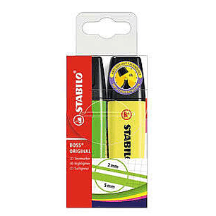Stabilo Boss 70 Pack de 2 Marcadores Fluorescentes - Trazo entre 2 y 5mm - Recargable - Tinta con Base de Agua - Colores Surtidos