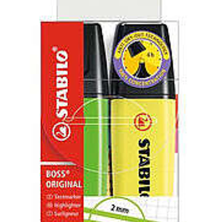 Stabilo Boss 70 Pack de 2 Marcadores Fluorescentes - Trazo entre 2 y 5mm - Recargable - Tinta con Base de Agua - Colores Surtidos 1
