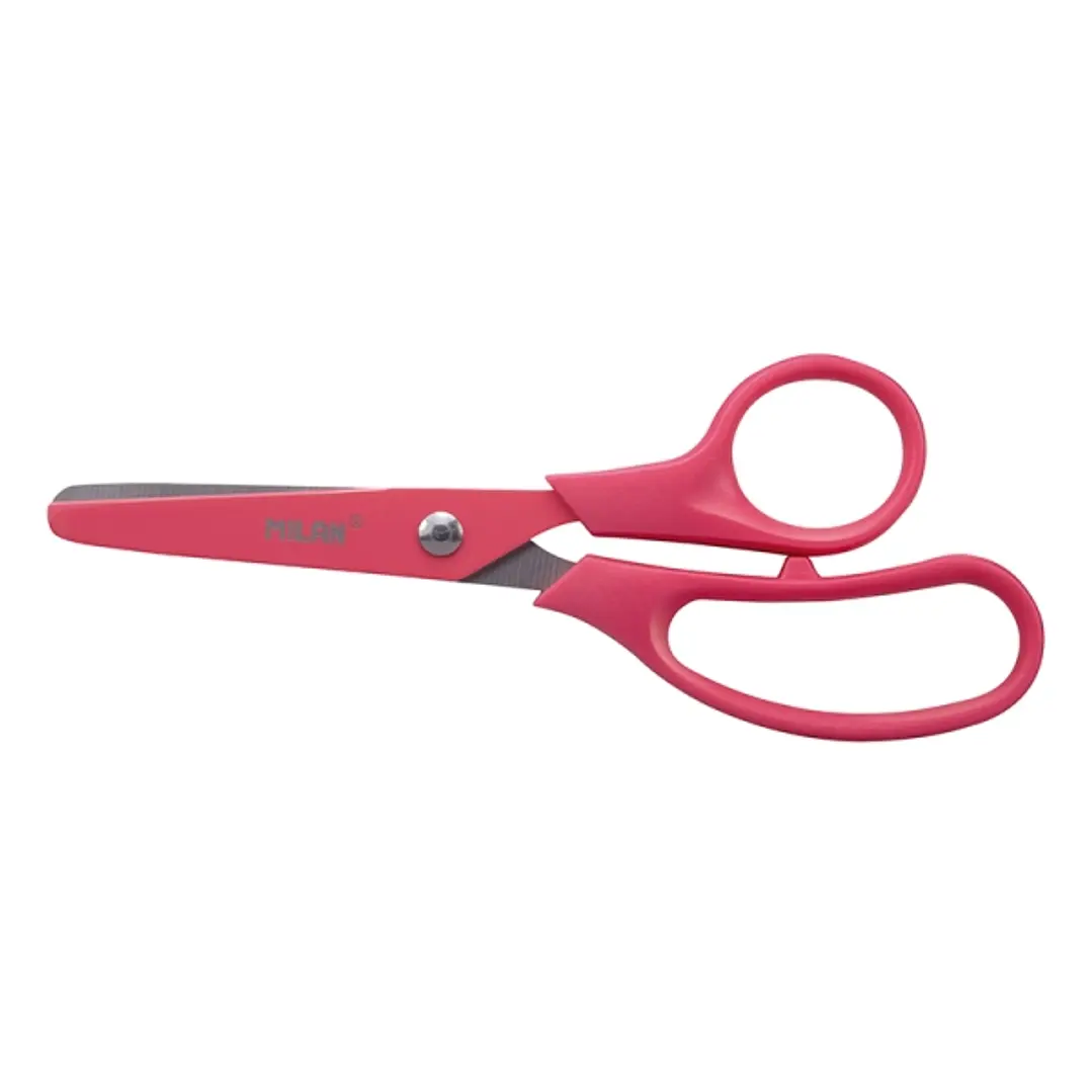 Milan Basic Colours Tijeras de 13.4cm - Mango Ergonomico - Punta Redondeada - Hoja de Acero Inoxidable - Color Rosa 1