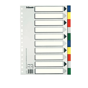 Esselte 713 Bolsa de 10 Separadores de Plastico - 10 Pestañas / 5 Colores - Multitaladro - Formato Folio