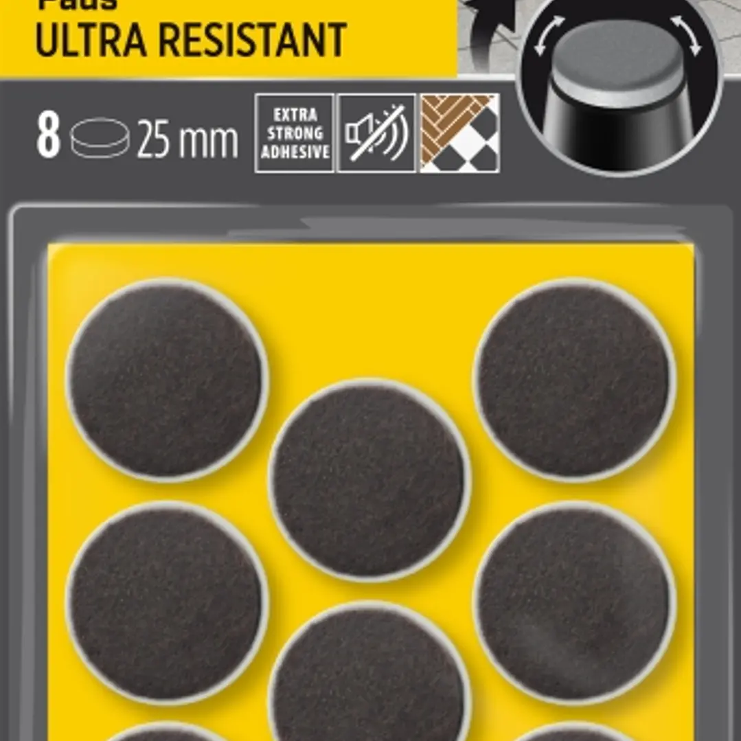 Scotch Pack de 8 Almohadillas de Fieltro Adhesivas - Ultra Resistentes - Diametro de 25mm - Color Blanco/Gris 1